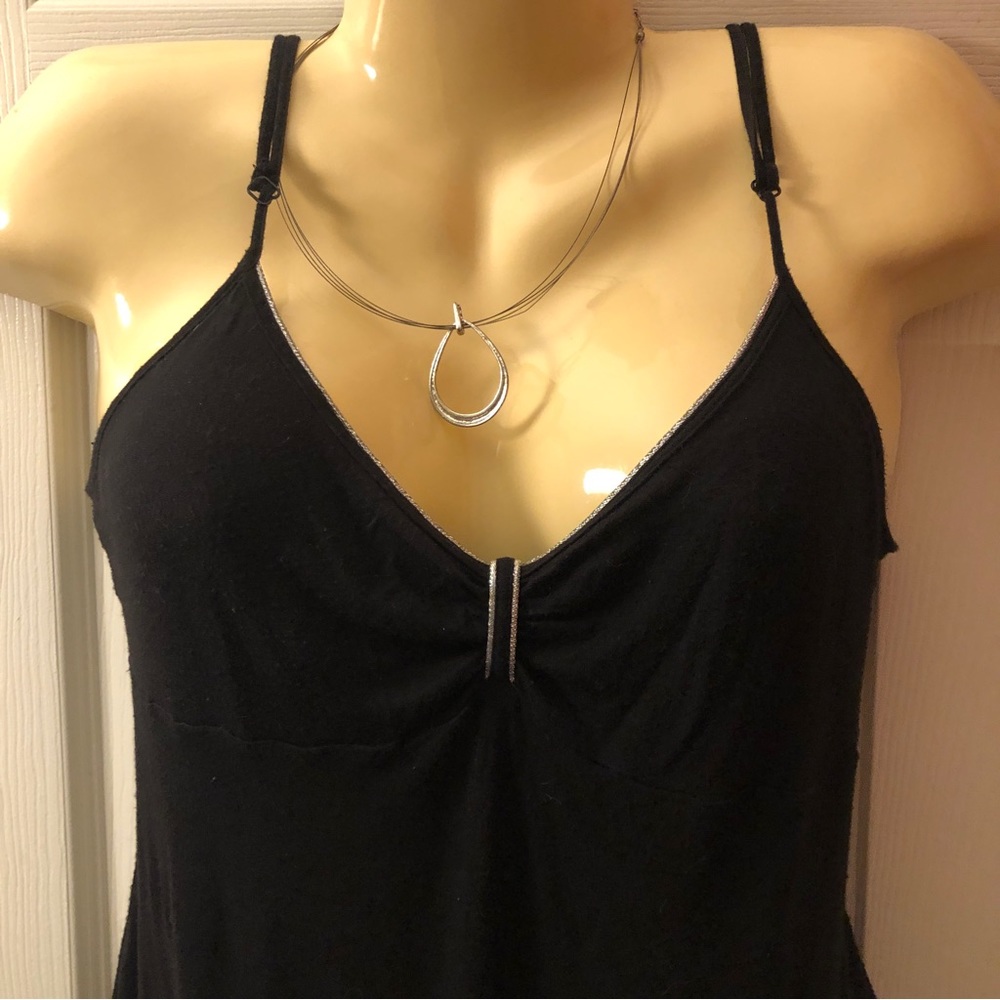 Modernist Abstract Triple-Wire Necklace w/ Tear Drop Pendant Chic Minimalist